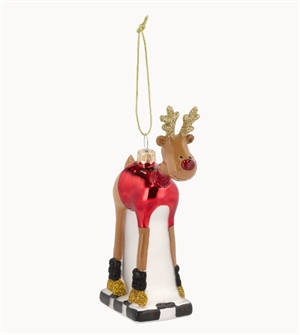 Rudolf julekugle, 13,2cm, rød, glas  